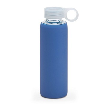 Пляшка спортивна 380 мл скло, в силіконовому чохлі, з гвинтовою кришкою 94668, синя 94668.04-HI фото
