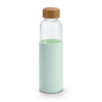 Пляшка спортивна 600 мл скло, в силіконовому чохлі, з бамбуковій кришкою, світло-зелена 94699.19-HI фото