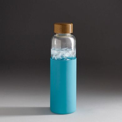 Бутылка спортивная 600 мл стекло, в силиконовом чехле, с бамбуковой крышкой