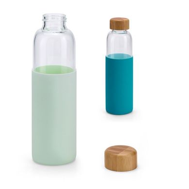 Бутылка спортивная 600 мл стекло, в силиконовом чехле, с бамбуковой крышкой, светло-зеленая 94699.19-HI фото